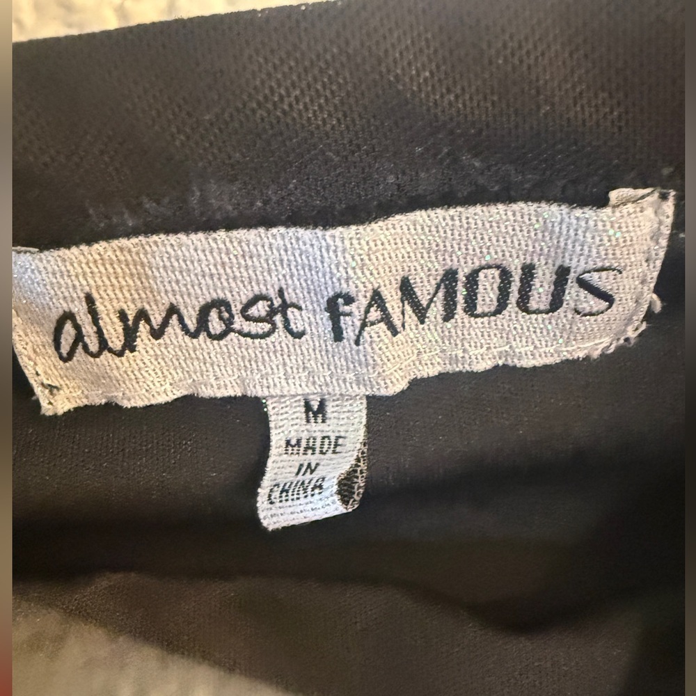 Almost Famous Black Satin Midi Dress Rose Print Slip Dress Side Slit M - Picture 5 of 5